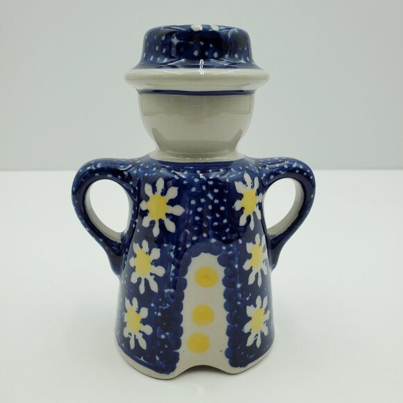 Polish Pottery Man & Woman Salt & Pepper Shakers Figural Daisy Floral Shakers - Picture 6 of 10